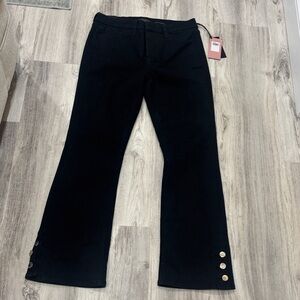 Jen7 for 7 for all mankind Black Flared Pants with Gold Button Accents  NWT 6